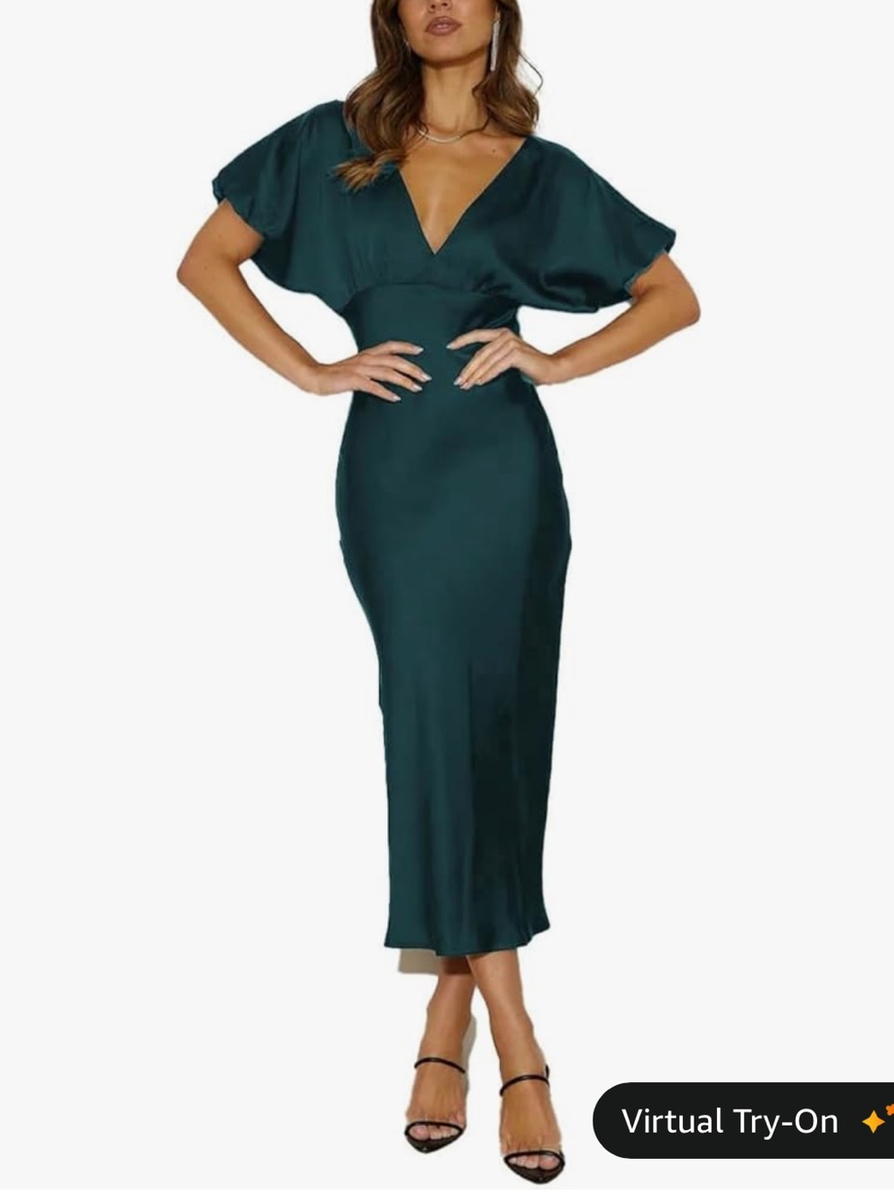 NWT V-Neck Satin Midi Dress